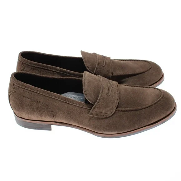 Di Bianco NWB Miseno Cashmere Suede Penny Loafers Size 45 (US 12) in Bark Brown